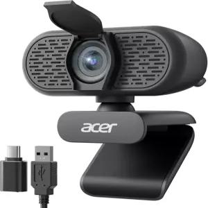 Acer 1080p 웹캠 USB 플러그 앤 플레이 노이즈 캔슬링 마이크가 있는 PC용 컴퓨터 카메라 데스크탑