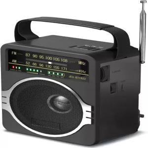 JEUJUG 휴대용 AM FM 라디오 블루투스 5.0 5와트 라우드 스피커 내장 충전식 배터리/DC D*4 셀 작동 및 월