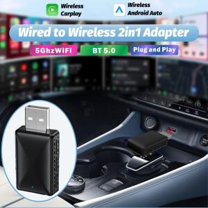 무선 CarPlay 어댑터 지원 Android Auto 2in1 USB  유선을 무선 변환