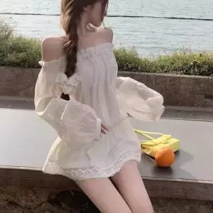 여성 원피스 치마 미니 데일룩 프렌치 봄여름 벌룬 소매 일자 오프숄더 DAOL2