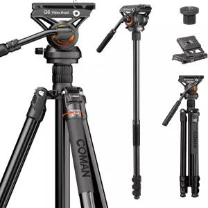 DSLR 캠코더용 COMAN 유체 헤드 삼각대 카메라 모노포드 360 팬앤+90°/-70 틸트 DJI RS 짐벌 만프로토