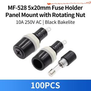 100PCS MF-528 퓨즈 홀더 5x20mm 패널 마운트 회전 너트 설치 검정색 플랫 튜브 타입 크로스헤드 스크류 캡