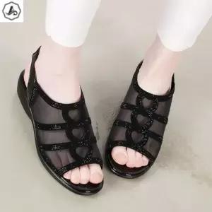 [애슬릿] 토오픈 샌들 메쉬 하트 스트랩 시스루 통굽 발편한 4cm