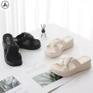 [애슬릿] 통굽 슬리퍼 발편한 꼬임 더블 스트랩 키높이 사무실 4.5cm