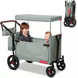 라디오 플라이어 아틀라스 스트롤 N 왜건 세 그린 이상 3in 밀거나 당기는 다용도 한 손 접이식 UV 캐노피