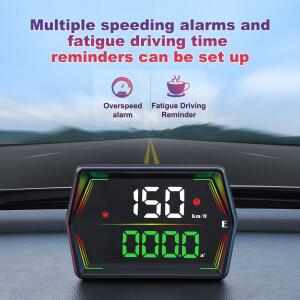 G21 GPS 디지털 속도계 대형 글꼴 나침반 시간 과속 경고 차량 스마트 빛 감지 HUD KMH MPH LED 액정