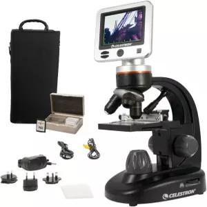 셀레스트론 ？ LCD 디지털 현미경 II 3.5인치 화면 5MP 카메라 40배-1600배 배율 회전 헤드 SD 카드 포함 TV