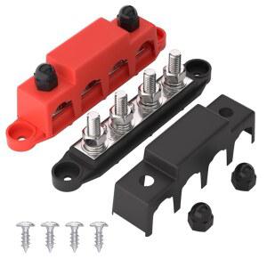 APIELE 버스 바 12V 250A 전원 RV, 스터드 배터리 포함, 블록, 배선용 블록 4개/8인치 해상, 태양광 단자 커버 자동차, (M10) 분배