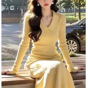 여사친 니트 원피스 치마 옐로우 가을 데이트룩 프렌치 프리미엄 SPO마켓3