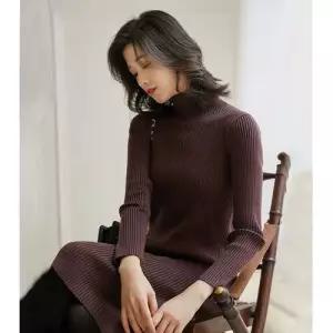 여성 니트 원피스 스커트 미디 여름 데이트룩 폴라 긴팔 솔리드 슬림핏 힙업 SPO마켓2