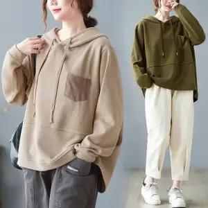 여성용 캐주얼 빈티지 가을 빅사이즈 데일리 후드 상의 포켓 맨투맨 SPO마켓3