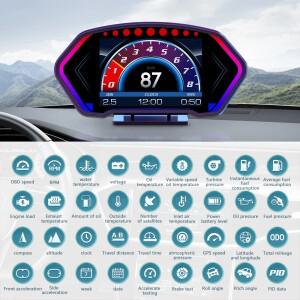 P3 obd  gps 헤드 업 디스플레이 슬로프미터 가속도계 자동차 디지털 속도 rpm 수온 전압 오일 프레스 전자
