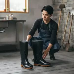 논슬립 PVC 롱 작업 장화 블랙 260mm 주방 농사 낚시 방수화