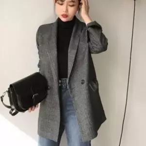 [텐바이텐]여성 간절기 소매 롤업 오버핏 체크 자켓 아우터