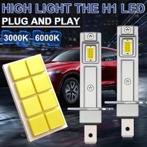 2개입 캔버스 LED 전구 H1 헤드라이트 미니 사이즈 디자인 무선 팬리스 자동차용 램프 7585 CSP 5200W 12V