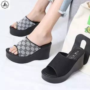 [애슬릿] 플랫폼 슬리퍼 발편한 검정 굽높은 키높이 사무실 10cm