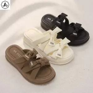 [애슬릿] 리본 슬리퍼 더블 큐빅 포인트 발편한 키높이 여름 5cm