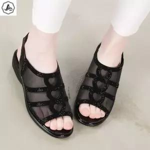 [애슬릿] 토오픈 샌들 메쉬 하트 스트랩 시스루 통굽 발편한 4cm