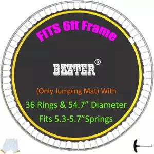 Bzzter 6FT 트램펄린 매트 교체 54.7인치 지름 4.56피트 36개의 링 5.3-5.7인치 스프링 풀 훅 및 장갑 포함