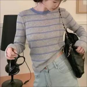 단가라 니트티 스트라이프 티셔츠 슬림핏 골지 긴팔티 2색