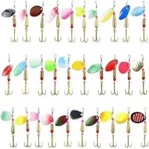 30PCS 낚시 미끼 세트 배스 트라우트 월 연어 모듬 금속 하드 인라인 스피너