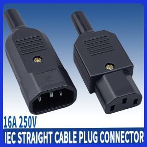16A 250V IEC 직선 케이블 플러그 커넥터 C13 암 수 재배선 가능 전원 핀 AC 소켓 산업용 BK