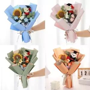 TBZ 미니베어 뜨개꽃 부케 조화 꽃다발(4color) 교복 학