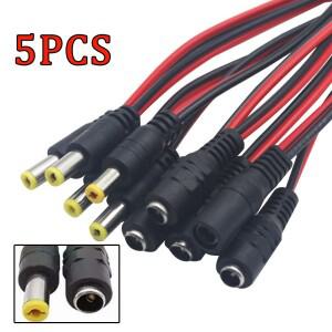 5개 5.5x2.1mm 남성 플러그 12V DC 전원 피그테일 케이블 잭 CCTV 카메라 커넥터 연장선 와이어
