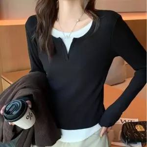 깔끔한 캐주얼 가을 코디룩 레이어드 골지 긴팔티셔츠
