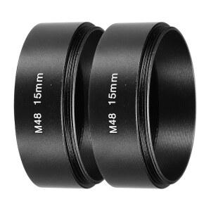 PATIKIL 15mm 망원경 연장 튜브, 양면 M48 알루미늄 2Pcs x 어댑터 카메라 합금 액세서리용, 검은색 렌즈 링 접안 0.75mm