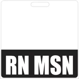 RN MSN 배지 버디 블랙 - 석사 학위를 소지한 간호사를 위한 수평 중장비 태그 양면 식별 카드