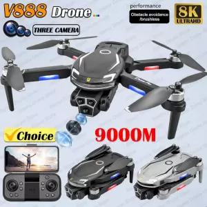 드론액세서리 V888 브러시리스 드론 8K 전문 HD 트리플 카메라 장애물 회피 GPS 포지셔닝 RC 쿼드콥터