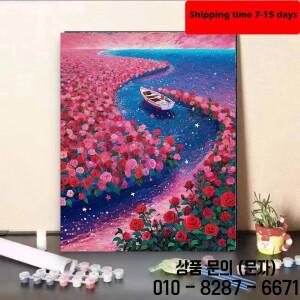 양면 꽃무늬 호수 풍경 DIY 디지털 유화 수작업 장식 그림 맞춤 제작