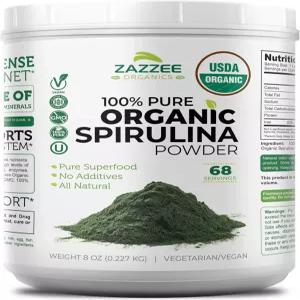 Zazzee USDA 스피룰리나 파우더 8 68인분 코셔 00 순수 무조사 지저분하지 않은 넓은 입 용기 신선한