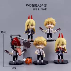 체인소맨 체인소 맨 6개 세트 PVC 치비 액션 피규어 파워 덴지 포치타 수집용 애니메이션 팬들 홈 데코