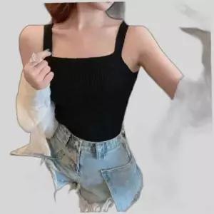 슬림 골지 스퀘어넥 크롭 나시 데일리 여름 섹시탑