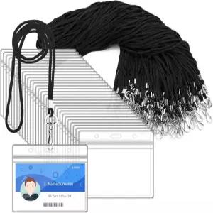 100Pc 투명 플라스틱 가로 이름 태그 배지 ID 카드 홀더 및 학교 사무실 비즈니스용 회전 고리가 있는