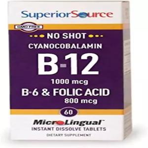 슈페리어 소스 노샷 비타민 B-12 시아노코발라민 1000mcg B-6 엽산 - 뇌 및 심장 지원 자연 에너지 수준에