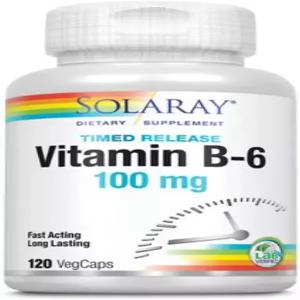 여성 및 남성을 위한 솔라레이 비타민 B6 100mg 보충제 - B-6 캡슐 에너지 지원 출시 예정 120가지 채소 캡