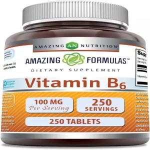 놀라운 포뮬러 비타민 B6 보충제 1회 제공량당 100mg 정제 비유전제 텐 프리 미국산 (1팩 250개)