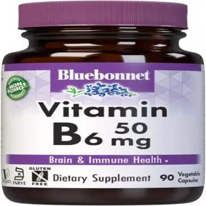 블루보넷 뉴트리션 비타민 B6 50mg 여성 및 남성용 에너지 - 신경계 면역 심장 지원 보충제 비 변형 텐
