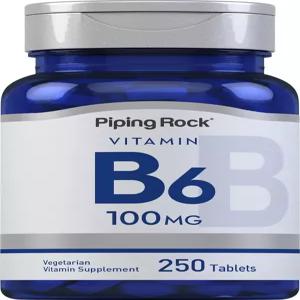 파이핑 락 비타민 B-6 100mg 보충제 250정 피리독신 염산염 비변형식품 및 채식주의자용 조제분유
