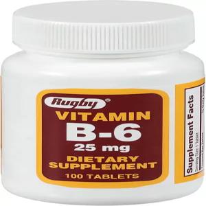 럭비 비타민 B-6 정제 - B6 25mg 식이 보충제 100 카운트 1팩