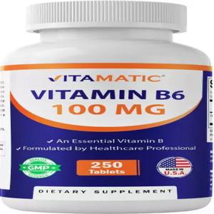 비타민 B6 피리독신 HCl 100mg - 250정 채식주의자용 정제는 에너지 생산을 촉진하고 신진대사를 면역 을