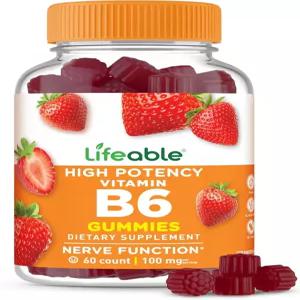 생명력 있는 비타민 B6 구미 100mg 훌륭한 맛의 VIT 보충제 신경 지원 성인 남성 여성용 60