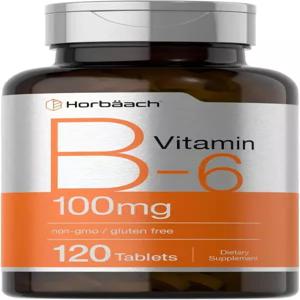 호르바흐 비타민 B6 100mg 120정 피리독신 HCl 채식주의자 비GMO 및 텐 프리 보충제