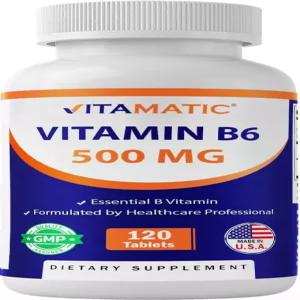 비타민 B6(피리독신 HCI) 500mg - 120정의 채식 정제로 에너지 생산 촉진 신진대사 및 면역 지원 강화