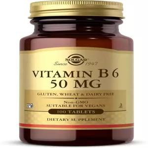 솔가 비타민 B6 50mg - 100정 비 GMO 텐 프리 유제품 코셔 할랄 100인분