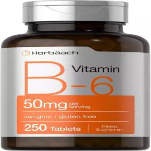 호르바치 B6 비타민 50mg 250정 비-GMO 및 텐 프리 보충제