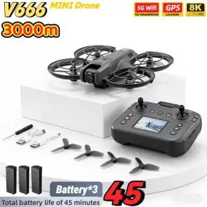 드론 V666 미니 4K8K 전문가용 LCD RC UVA WIFI 장애물 회피 브러시리스 고도 헤드리스 모드 쿼드콥터